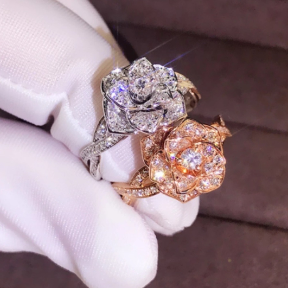 silver color  Big Rose Flower Ring Sz 6,7,8